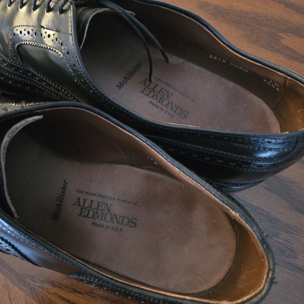 Allen Edmonds "McCallister" Black Leather Wingtip Oxfords 16 D - Picture 6 of 9